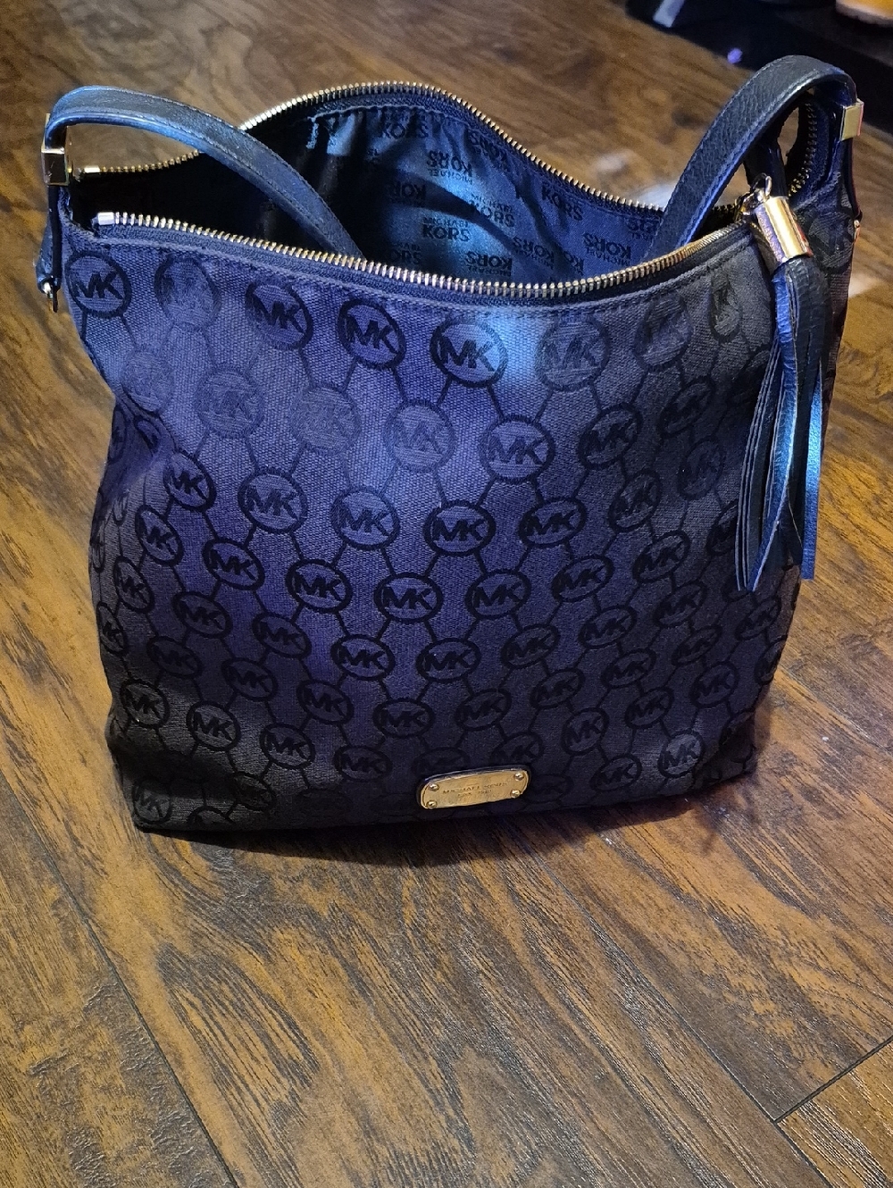 Michael Kors Black Logo-Print Shoulder Tote with Tassel